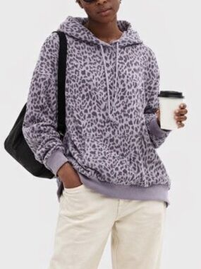 NEW AE Ultra Soft Purple Leopard Oversized Hoodie Large